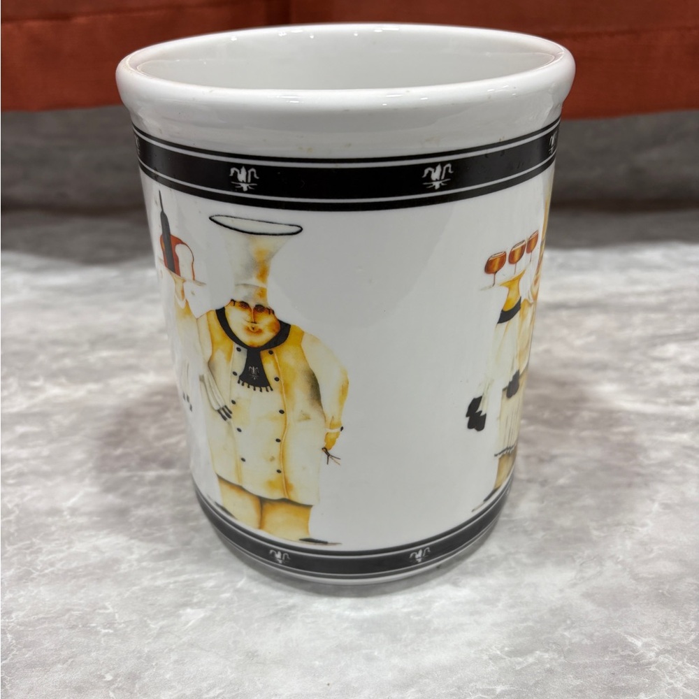 White Ceramic Utensil Holder with Chef Design